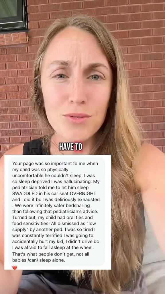 The cognitive dissonance of those that are so anti bedsharing that they recommend far more dangerous sleep practices to exhausted parents. It’s shocking! 

For safe and prepared bedsharing information, comment SNUGGLES 👇

#bedsharing #safesleep #newmomlife #breastfeedingmom #bedsharingfamily #cosleeping #newmom #parentingtips
